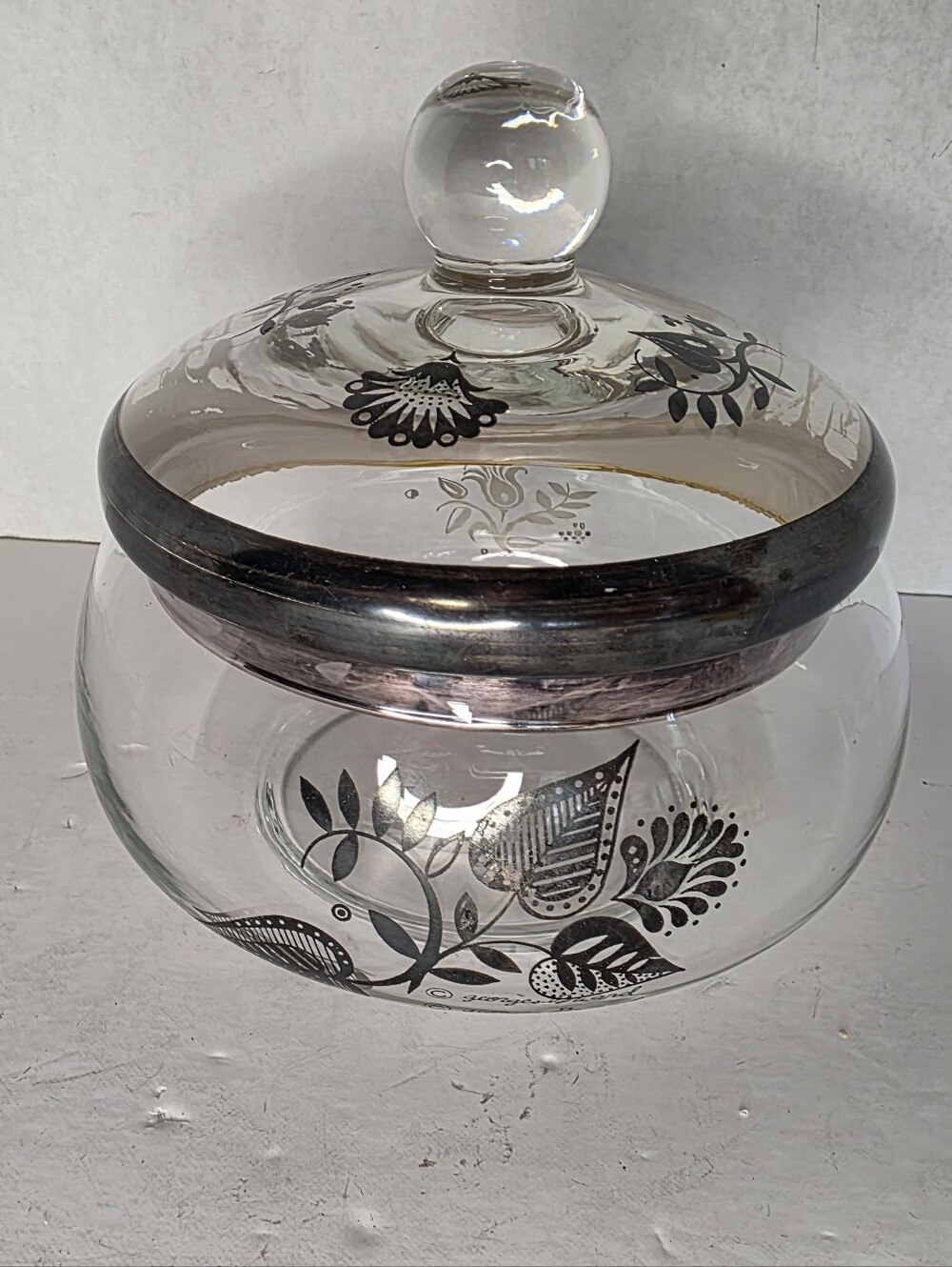 Vintage 1950s Georges Briard Lidded Candy Jar in the Silver Damask Pattern